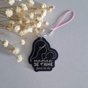 Porte clé bois noir – maman je t’aime