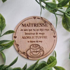 Dessous de mug pour maîtresse, maître, ATSEM, nounou