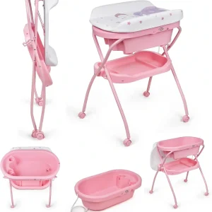 Baignoire et table à langer – pliable et compacte – imperméable et facile à plier – Rose – MS 30308