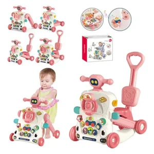 Trotteur 6 en 1 multifonctionnel interactif rose – Jeu évolutif bébé