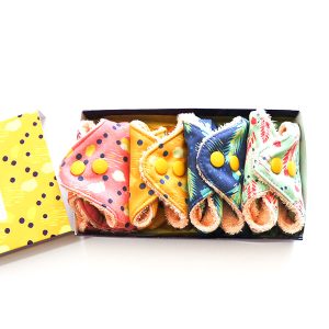 Pack 4 serviettes périodiques lavables – Flux moyen à abondant – Coton bio certifié GOTS®