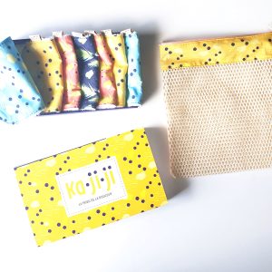 Pack 7 lingettes réutilisables démaquillage + Filet de lavage – Coton bio certifié GOTS®