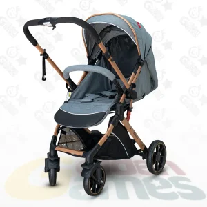 Poussette Bébé Belecoo B1 Original Gold Pro Gris – Réversible, Confortable et Élégante