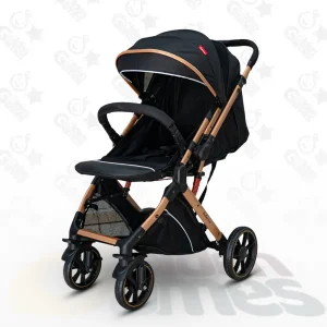 Poussette Bébé Belecoo B1 Original Gold Pro Noir – Réversible, Confortable et Élégante