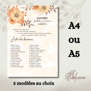 Règle du jeu des binômes personnalisée