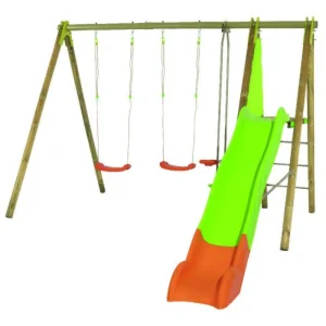 OPTIMA – 2 BALANÇOIRES + 1 FACE À FACE + 1 PLATE-FORME 1M20 + 1 TOBOGGAN 2M63 – Trigano