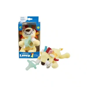 Doudou lion avec tétine bleu une pièce silicone