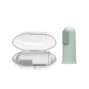 Dr Brown&rsquo;s Brosse à dents en silicone avec étui – Vert clair 3m+