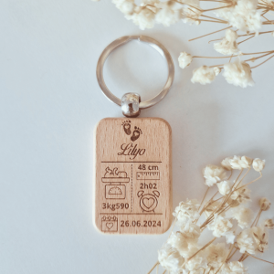 Porte-clé bois naissance – Souvenir gravé