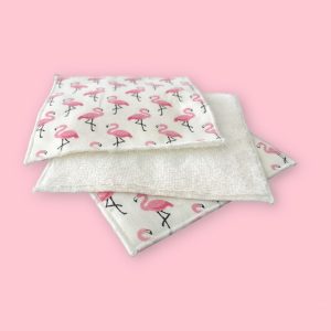 Lot de 3 lingettes lavables flamant rose en bambou Oeko-Tex