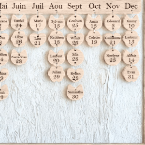 Pastilles gravées pour calendrier en bois