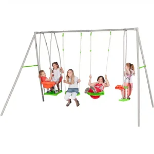 Portique métallique 2 balançoires + 1 face-à-face + 1 nacelle Axion Jade – Trigano Jardin