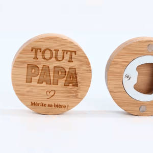 Décapsuleur rond en bois gravé papa, papy…