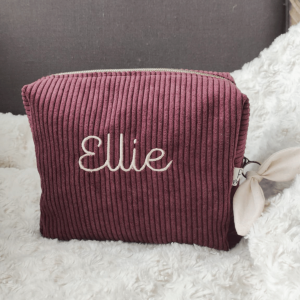 Trousse de toilette velours côtelé prune