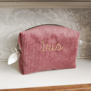 Trousse de toilette velours côtelé rose